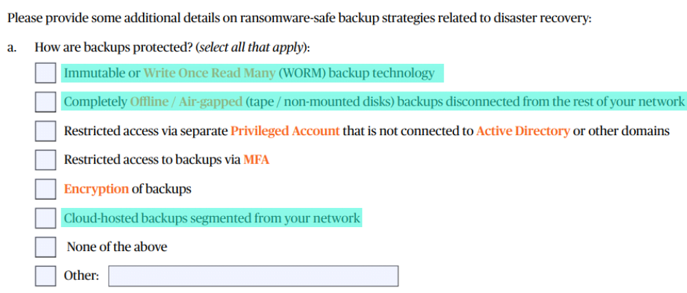 3-2-1 strategy for data backups cyber insurance application questionnaire proposal form 