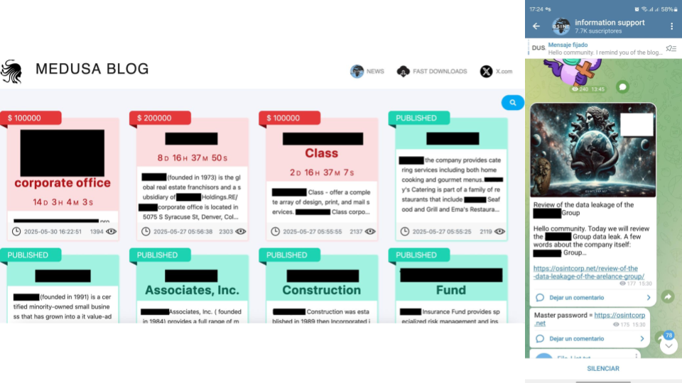 The leak site used by the Medusa ransomware gang.